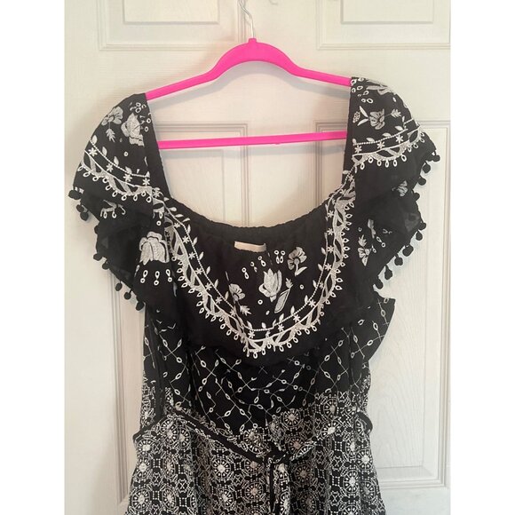 Anthropologie Off The shoulder Marisol Black White Maxi Dress Ruffle 2W4 NWT - Picture 2 of 10